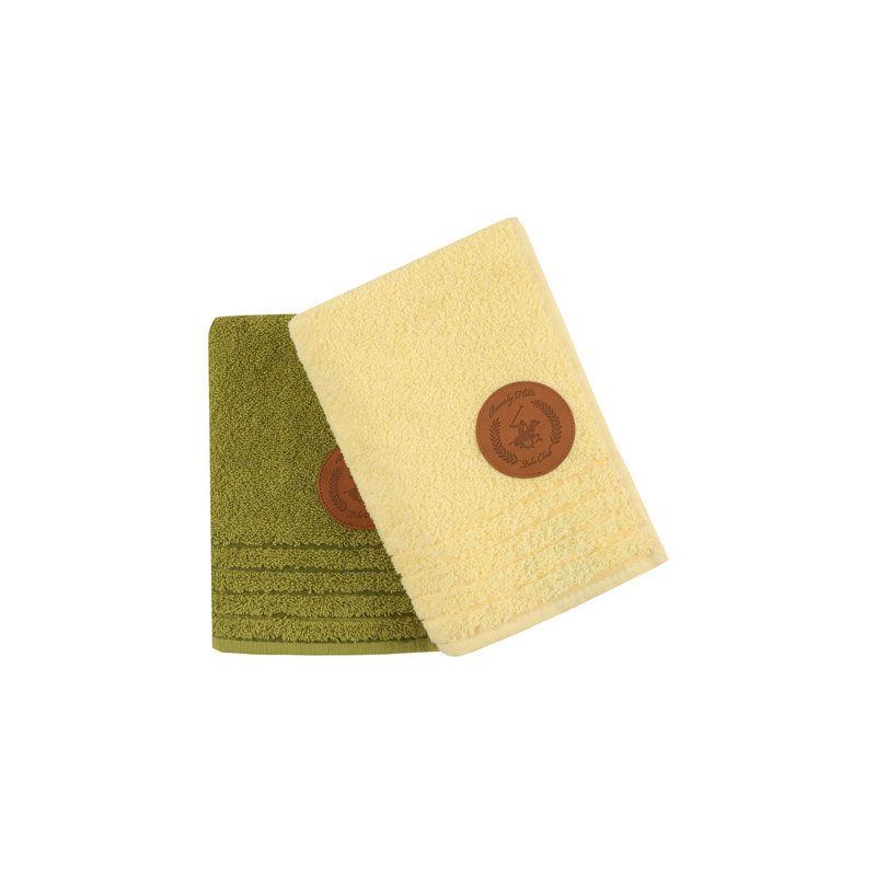 2 Piece 100% Cotton Hand Towel Set, Khaki/Light Yellow