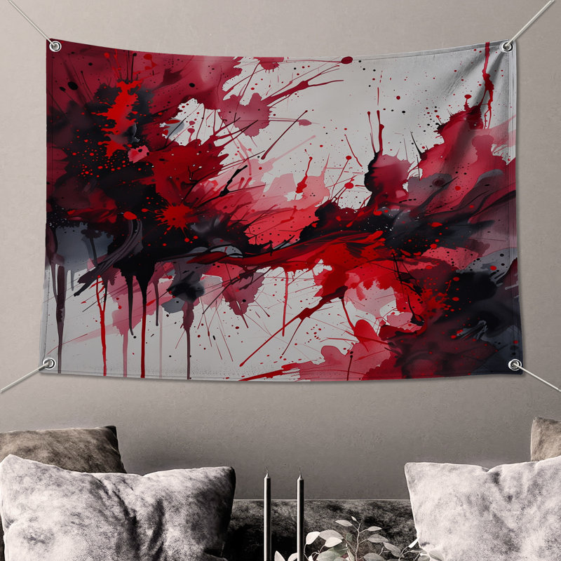 Tapisserie murale rouge et noir, 68in H x80in W with 4 Grommets