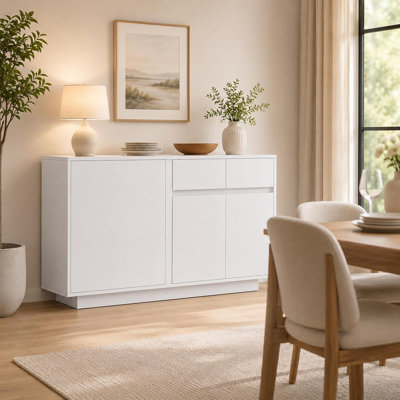 Buffet moderne 55 "avec portes et tiroirs, console de rangement en bois pour la cuisine de la salle à manger, crédence d'entrée avec tablettes ouvertes