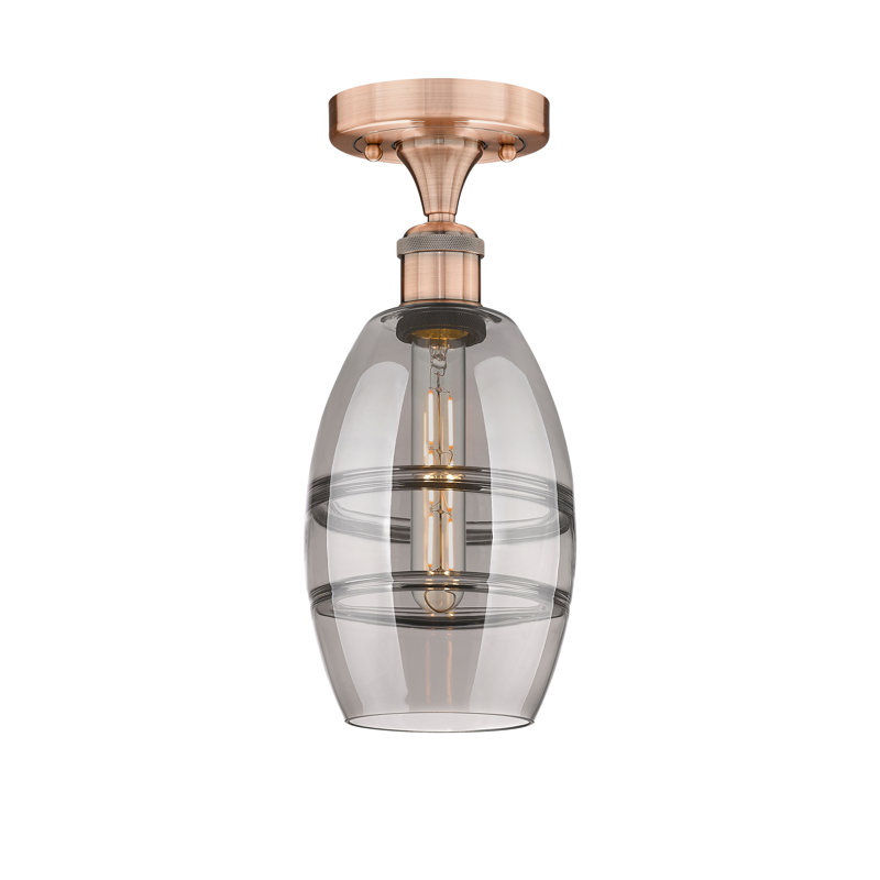Plafonnier semi-encastré 1 lumière Edison - Abiagael, H 8,25 po x l 5,88 po x P 5,88 po, Gris fumée clair, Cuivre antique