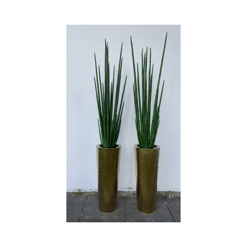 Faux Snake Plant (Sansevieria) Plant in Metal Planter, Goldtone Hammered