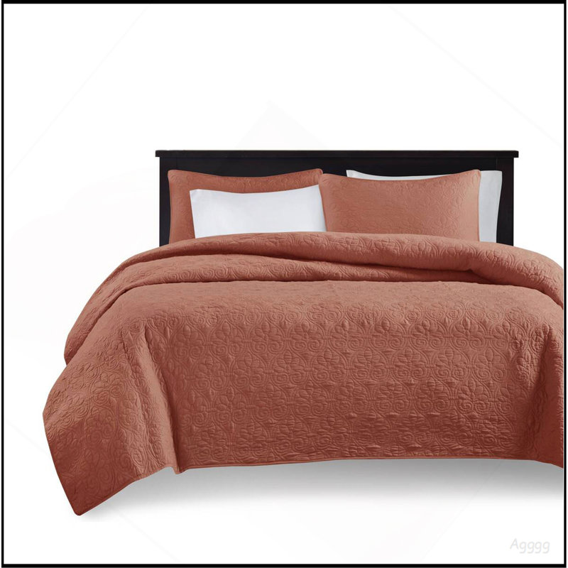 Ensemble de couvre-lit réversible 3 pièces Clay Red Queen, Couvre-lit grand et 2 taies décoratives, Rouge