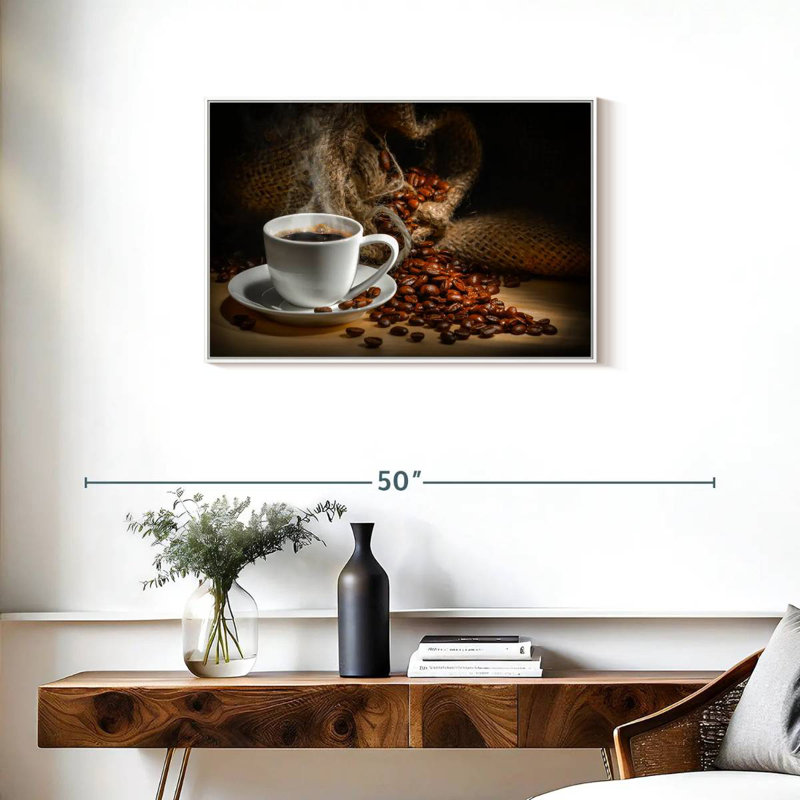 Café fraîchement moulu, Cadre flottant blanc, 31 po x 21 po