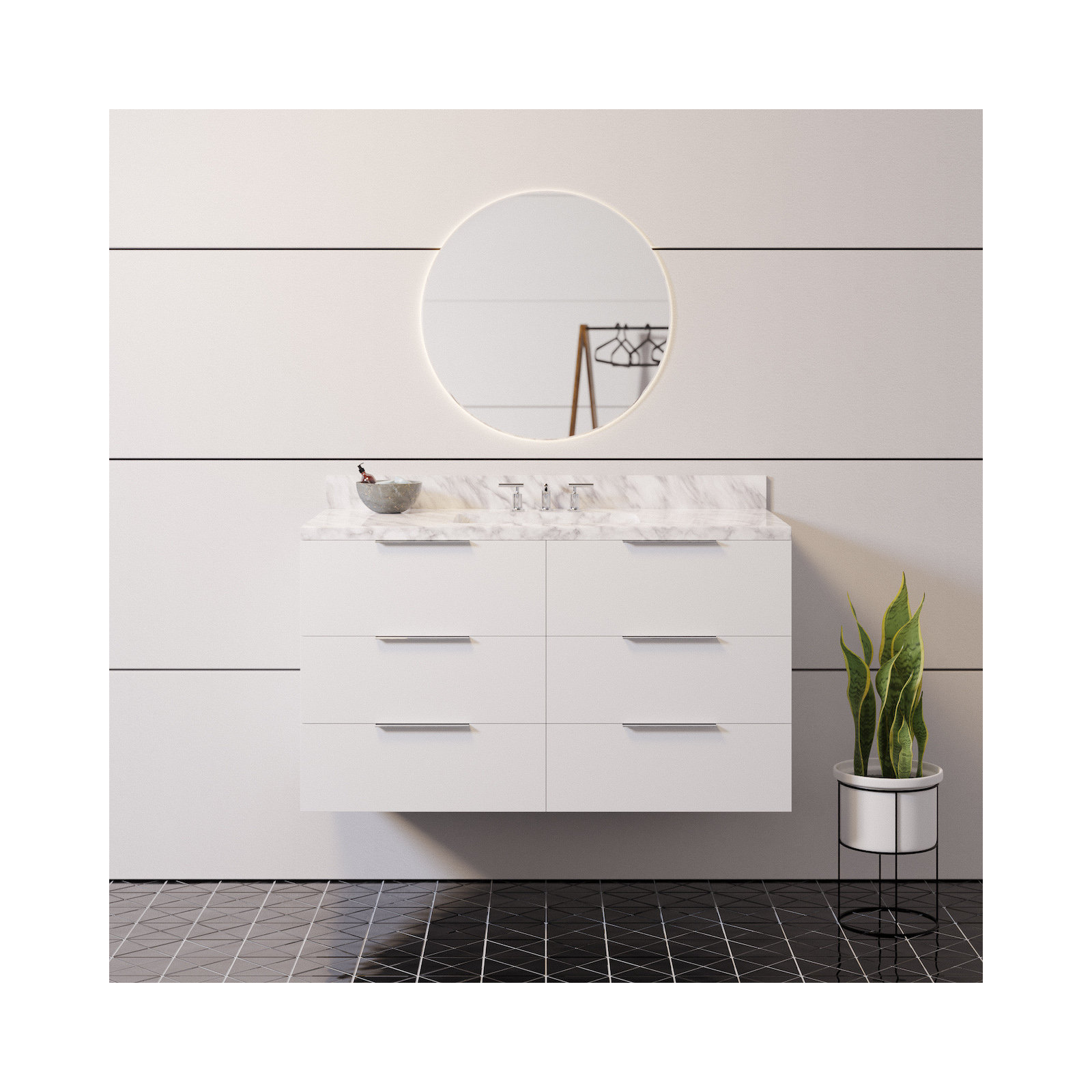 Mitchell 42'' Single Bathroom Vanity, Carrara Marble, White