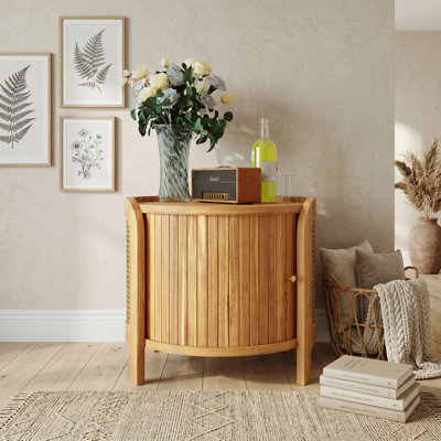 Round Rotating Coffee Table with PE Rattan Accents and Hidden Storage