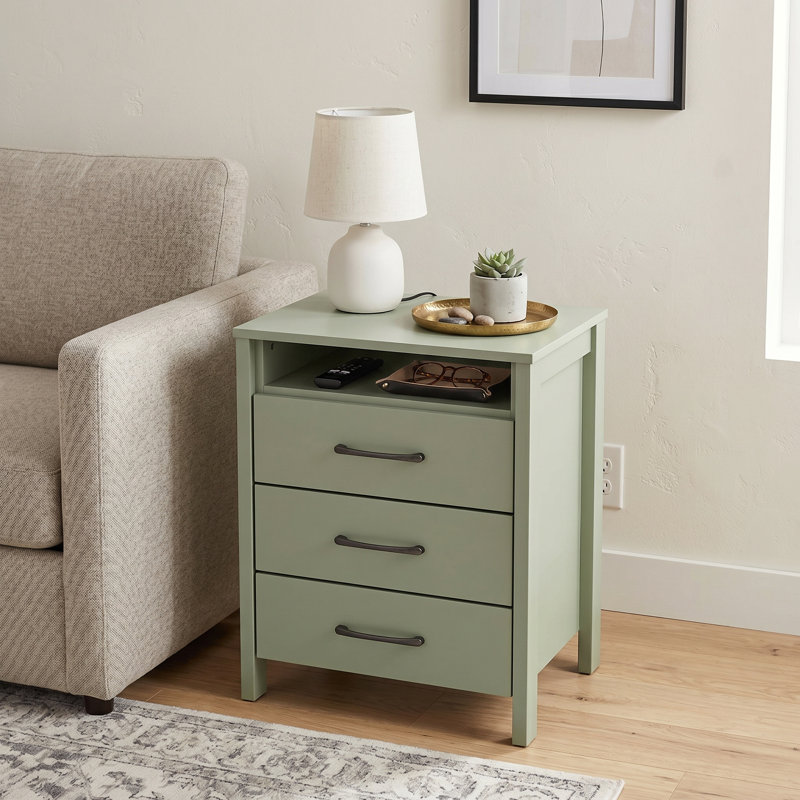 Allysyn 26.1" 3 Drawer Nightstand, Green