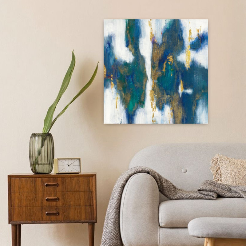 Texture bleue contemporaine I or avec art abstrait bleu, H 24 po x l 24 po