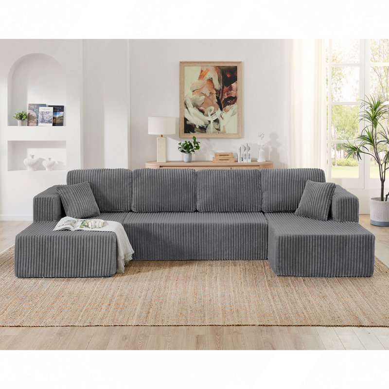 Canapé modulaire en forme de U, canapé modulaire en velours côtelé de style minimaliste moderne, Gris
