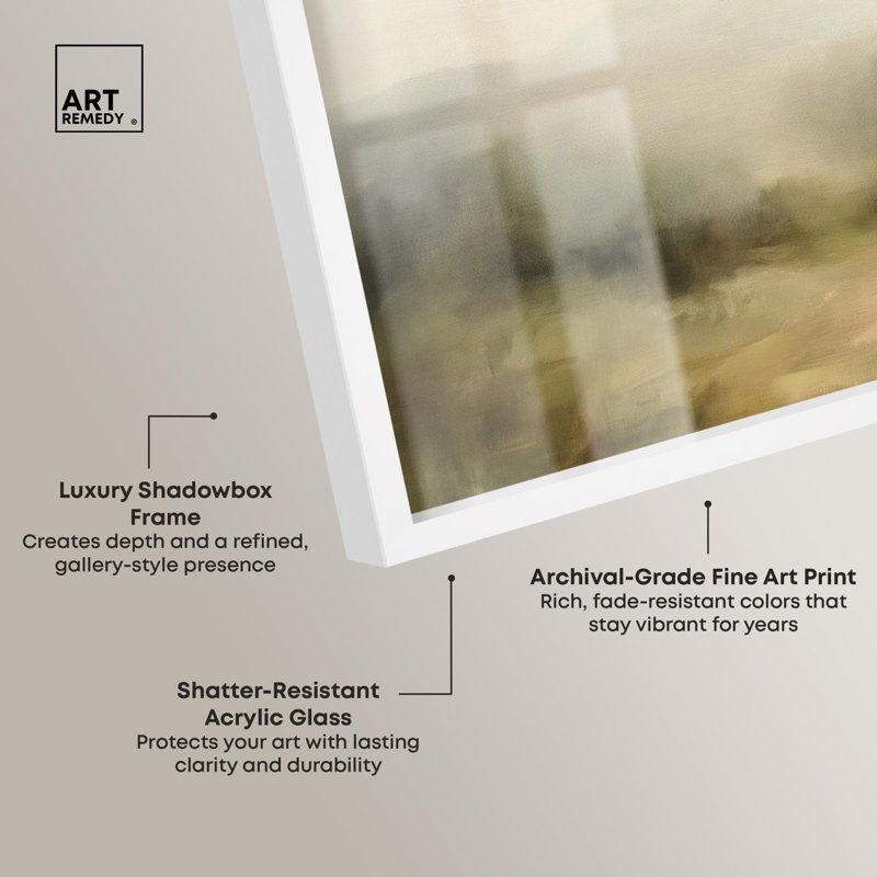 «Haze Horizon Shadowbox», reproduction de paysage par Art Remedy, H 25 po x l 31 po, Blanc
