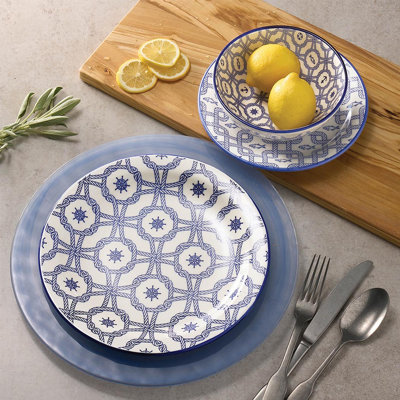 Oxford Floreal Nautical Stoneware 12-piece Dinnerware Set, Service for 4