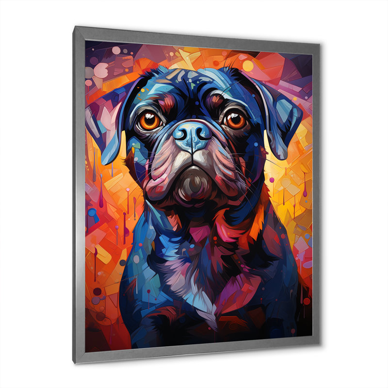 Popart Pug Parade VI sur toile, H 32 po x l 16 po x P 1 po, Cadre simple argenté