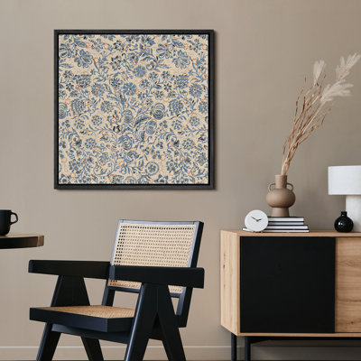 Abstract Botanical "Rustic Blue Wildflower Artwork, Abstract Floral Botanical Living Room Pictures, Giclee Canvas Digital Print Framed Wall Art