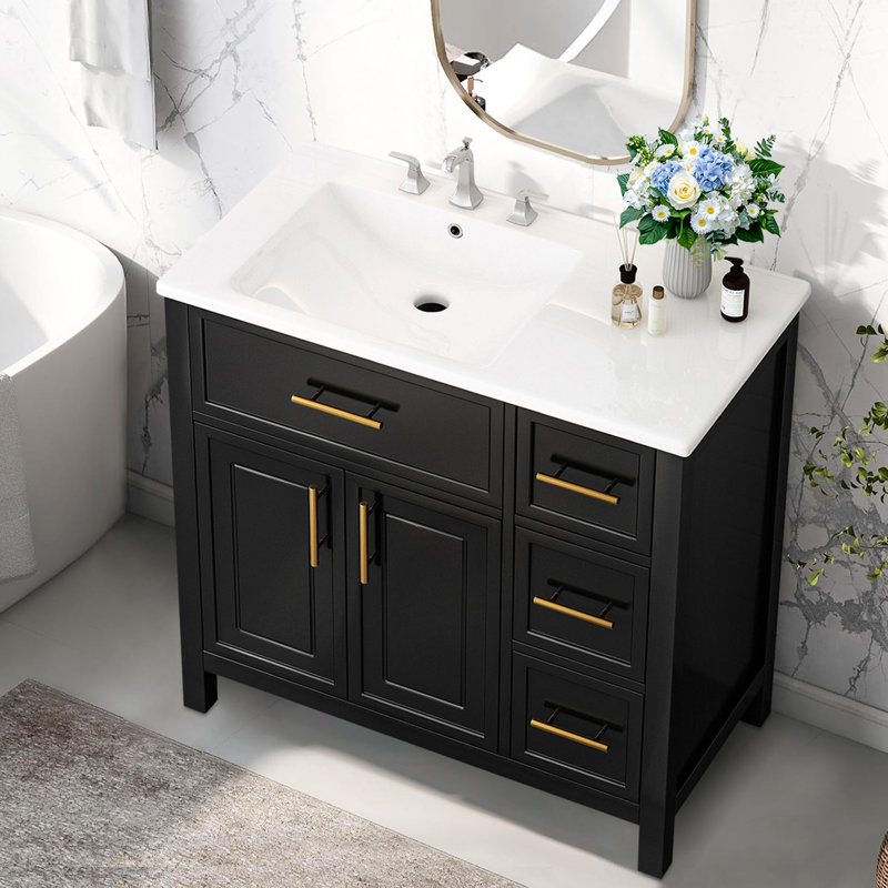 Meuble-lavabo 36 po avec comptoir en céramique, Noir