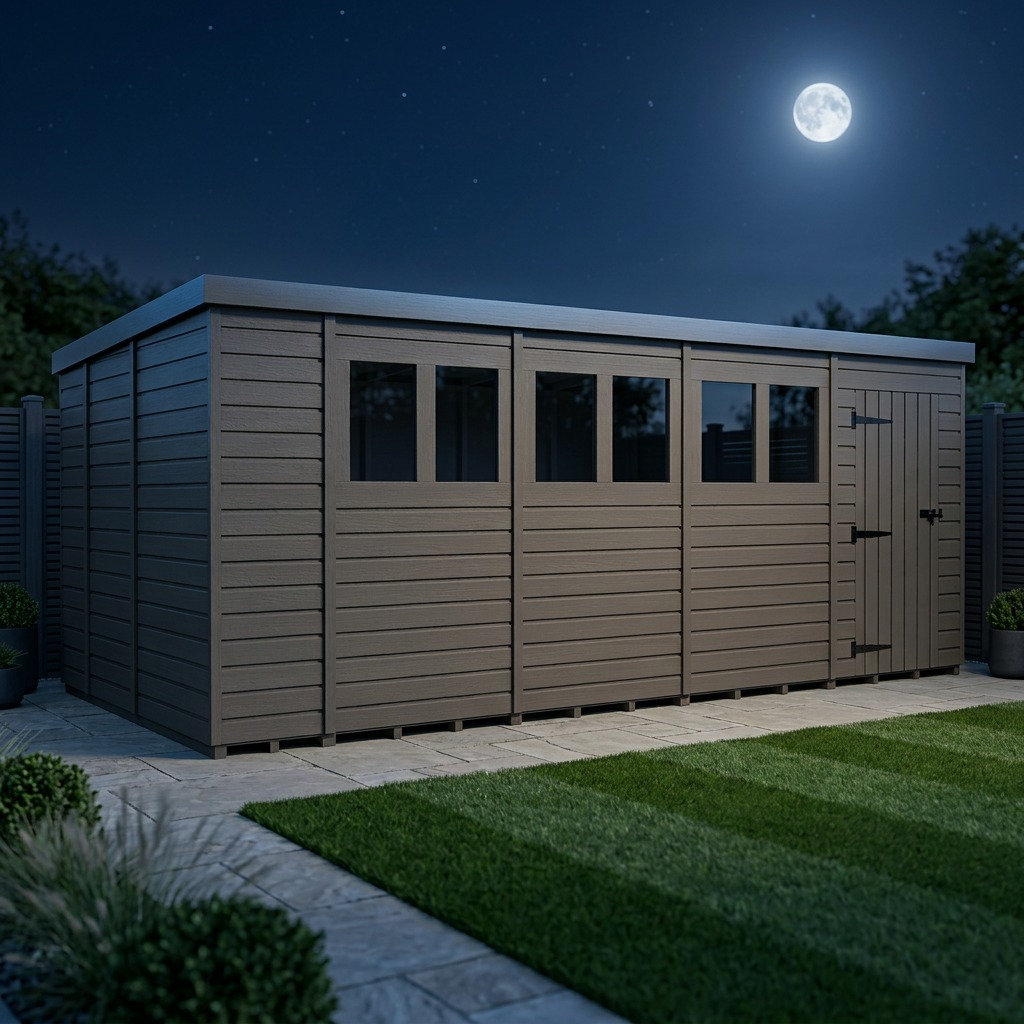 Total Sheds 19ft x 9ft Composite Pent Garden Shed - Single Door - With Windows - EPDM Rubber Roof - UK Manufactured