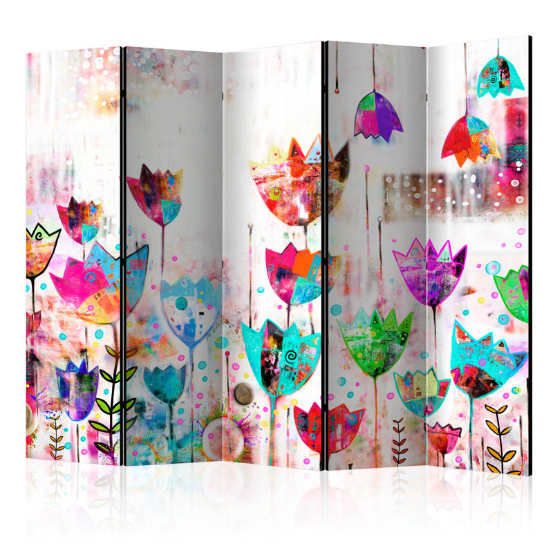 Godehard 225cm W x 172cm H 5 - Panel Solid Wood Folding Room Divider