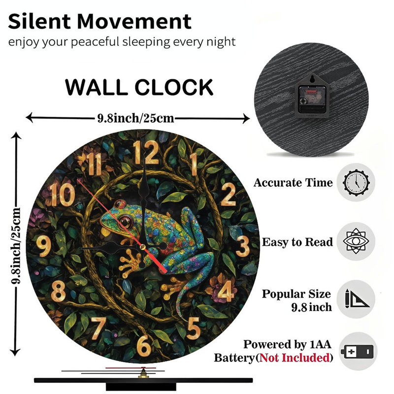 Horloge avec grenouille et feuillage
