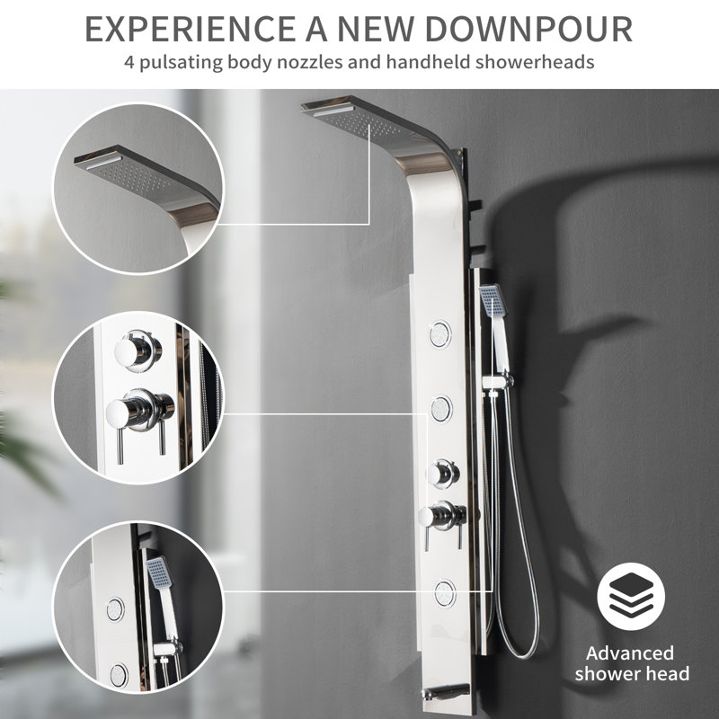 5-way Diverter Shower Tower Panel System with Fixed Shower Head