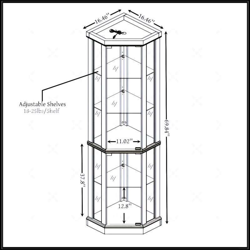 Vitrine d'angle vitrée d'angle pour vitrine d'angle, Merisier