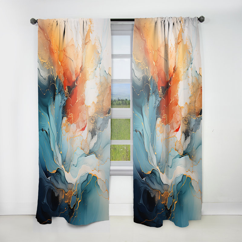 Teal Orange Bold Abstract Flow Collage II - Modern Curtain - Velvet Room Darkening - 1 Panel, 52" W x 120" L