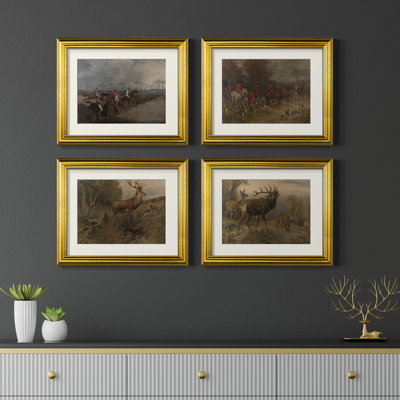 Vintage Hunt III  -4 Piece Set of Framed Prints