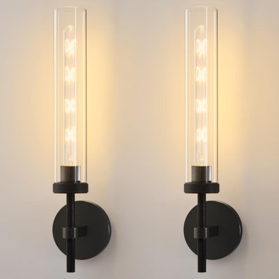 Brass Knurled Wall Sconce Set Of 2 With Glass Shade And Included Bulbs, Dimmable Vertical Mount Light Fixture For Bathroom Vanity, Bedroom, Living Room, And Hallway