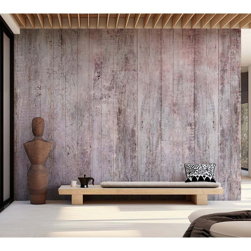 Murale pelez et collez - Bois rustique bohème beige, L 100 po x l 135 po