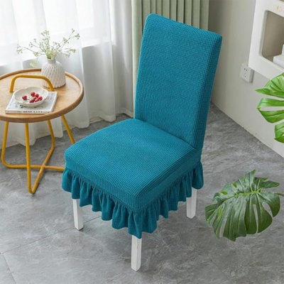 Easy-Going Dining Chair Covers, Stretch Chair Slipcover with Skirt, Chair Covers for Dining Room Restaurant Banquet (1 PCS, Blue Green)