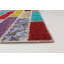 Tapis unique en laine noué à la main style patchwork bleu / gris / jaune années 2010 5 pi 7 po x 7 pi 11 po Quynh