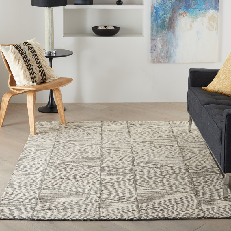 Tapis gris touffeté en laine, Rectangle 3 pi 9 po x 5 pi 9 po