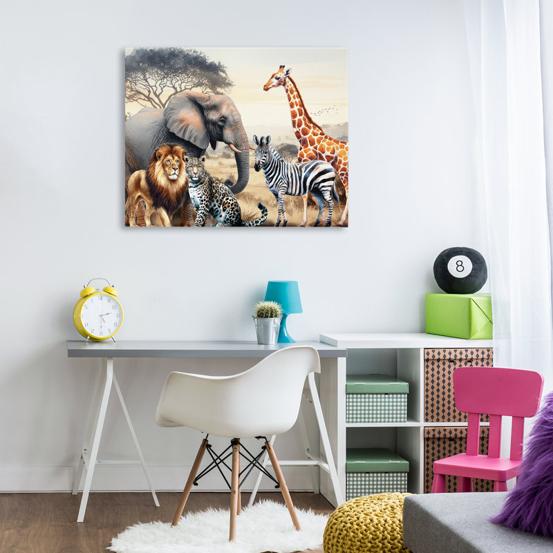 Art mural sur toile Grouped Jungle Animals par Nicole DeCamp, H 30 po x l 40 po