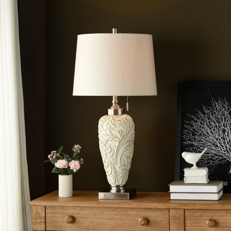 Lampe de table en poly et acier - Argent Hacot - Abat-jour beige