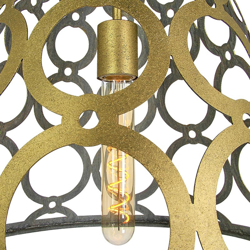 Luminaire suspendu conique à 1 lumière Ringlet, Océan profond / or