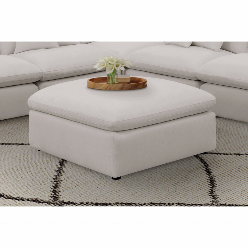 Square Shape Upholstered Ottoman, Fabric Cushioned