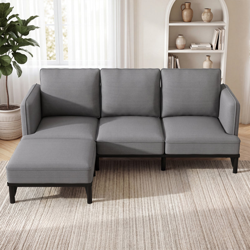 3 Seater Linen Blend Sofa, Dark Gray