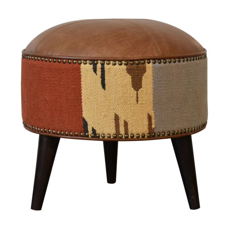Prange 45cm Wide Genuine Leather Round No Pattern Footstool Ottoman