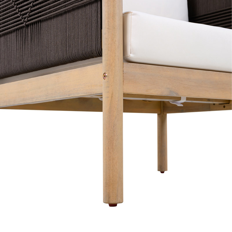 Chaises club d'extérieur en acacia (ensemble de 2) avec corde noire à motif de losanges, finition teck clair