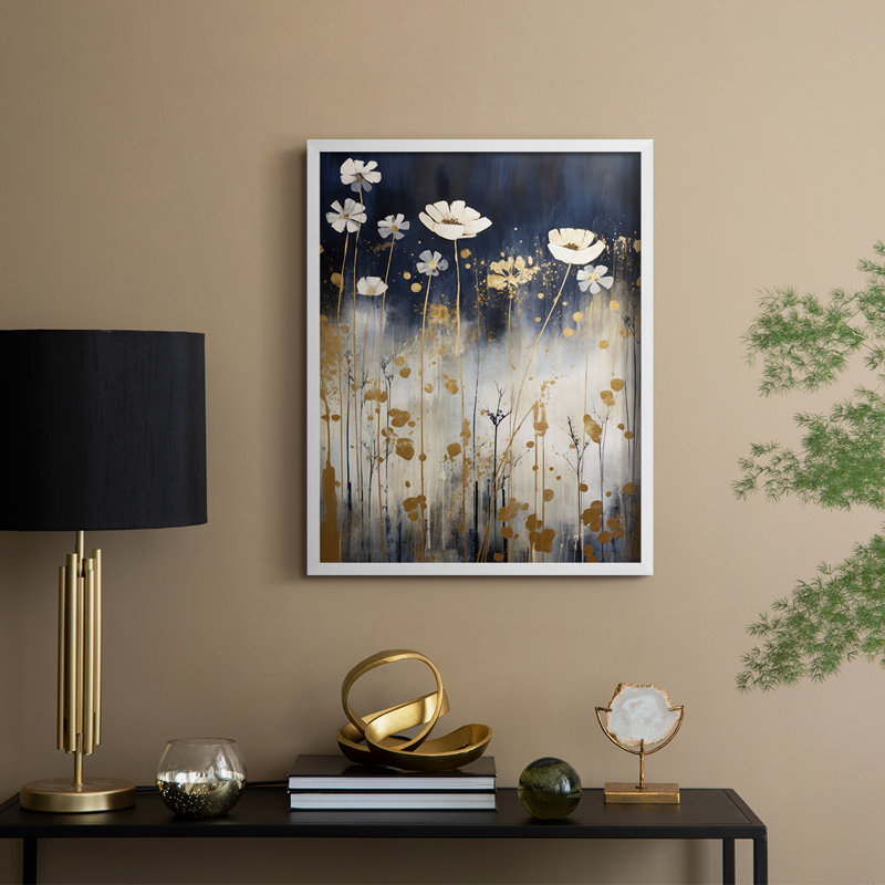 FLORAL Series CCCCXC III - Impression encadrée de qualité supérieure - Prêt à être accroché - Aucun clou requis, Blanc