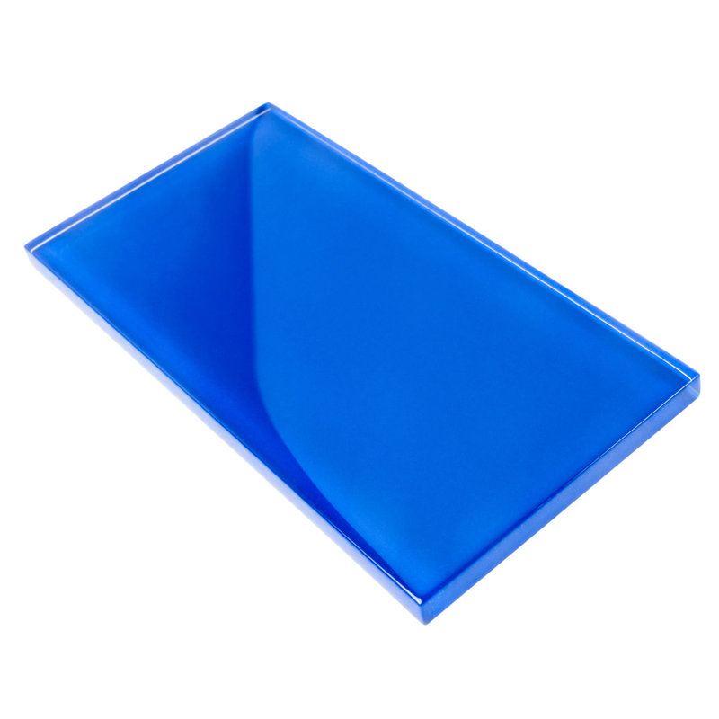 3"X 6" Polished Glass Subway Tile, Blue
