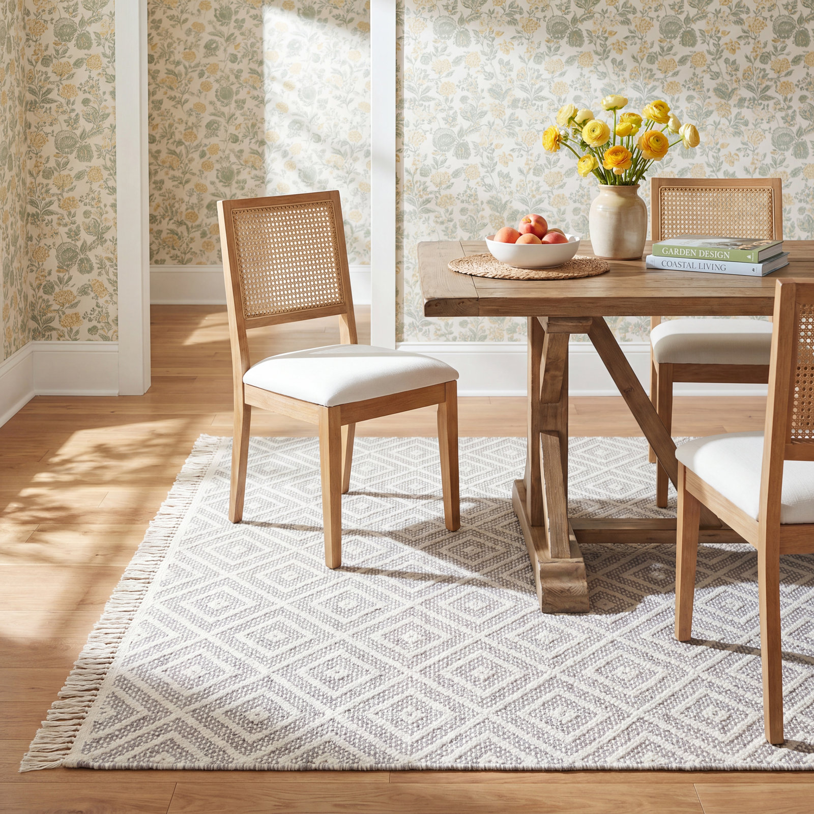 Pompano Ivory Grey Hand-Woven Geometric Rug, Rectangle 6' x 9'