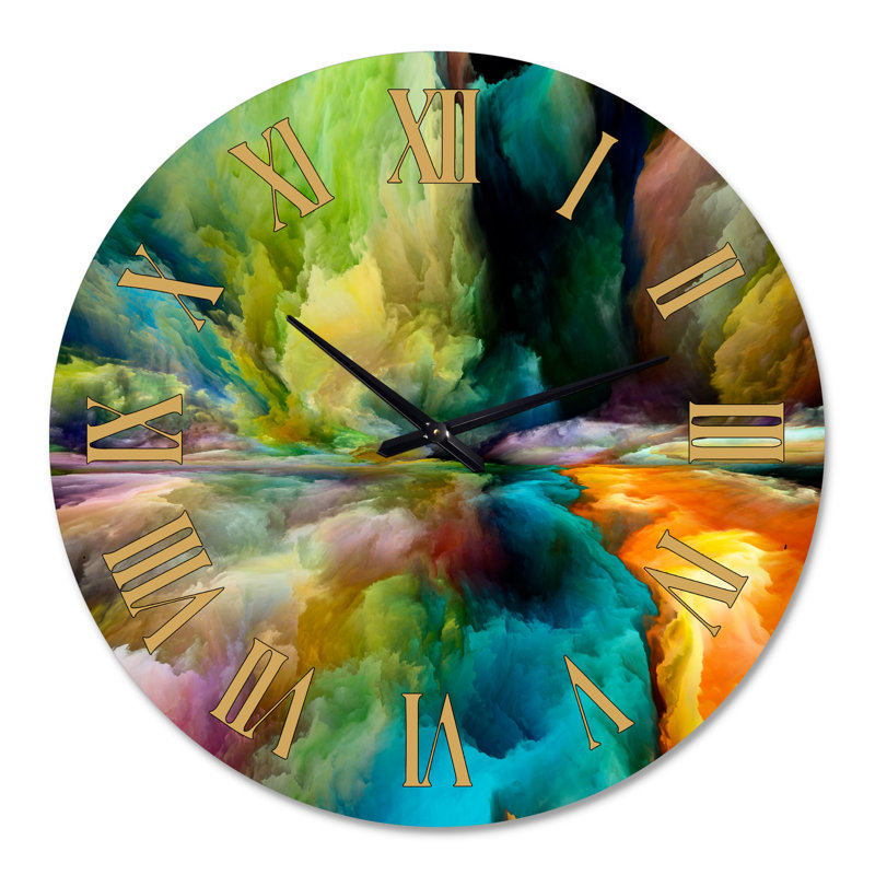 Horloge murale moderne avec dégradés colorés de montagnes et de nuages surréels, Grand