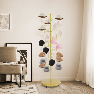 Heavy-Duty Iron Hat Tower for Baseball & Cowboy Hats, 35-Position Spinning Retail Rack, 68.90" H