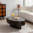Oval Coffee Table Handcrafted Relief Sturdy Pedestal Wooden Olive-Shaped Tea Table For Living Room-1931116007