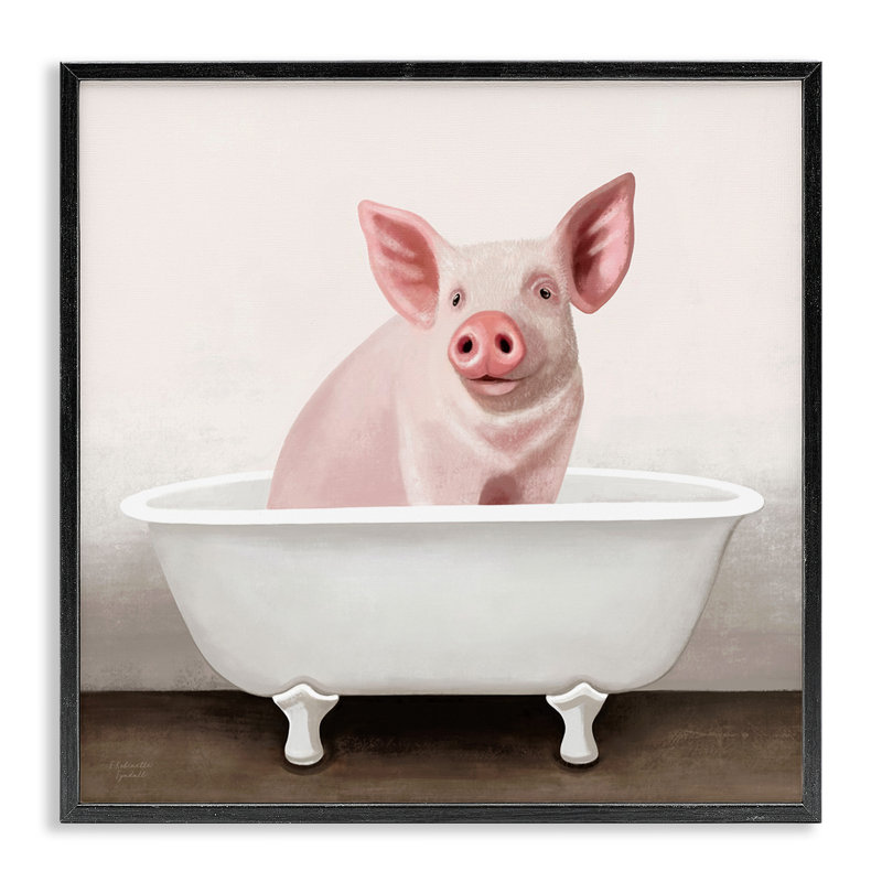 «Pink Farm Pig in Country Bath Tub» par Elizabeth Tyndall - impression, Giclée encadrée noir minuit, H 17 po x l 17 po