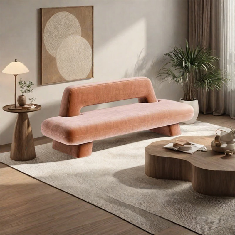 Banc à vent crème recouvert de bois massif, Rose