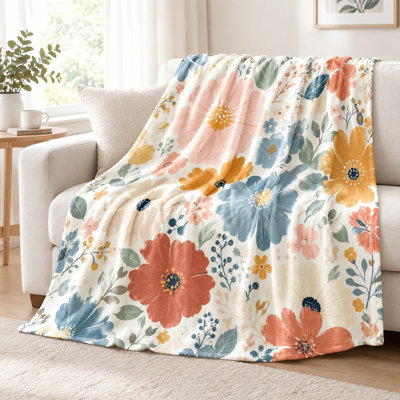 Jeté à imprimé floral - Style rétro, design botanique, doux et confortable, léger, respirant, utilisation toutes saisons, doux pour la peau, lavable à la machine, décoratif, pour canapé, canapé, chambre à coucher de salon