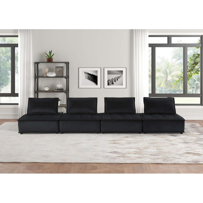 Canapé modulaire en velours avec siège capitonné, H 29 po x l 160 po x P 40 po
