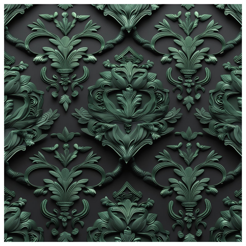 Toile tendue sur toile damassée verte ornée en plusieurs tailles, 16 x 16 inches