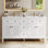 Meuble-lavabo double 60 po avec plateau en résine intégré, portes à volets, 4 tiroirs et tablette réglable, armoire autoportante 60 po