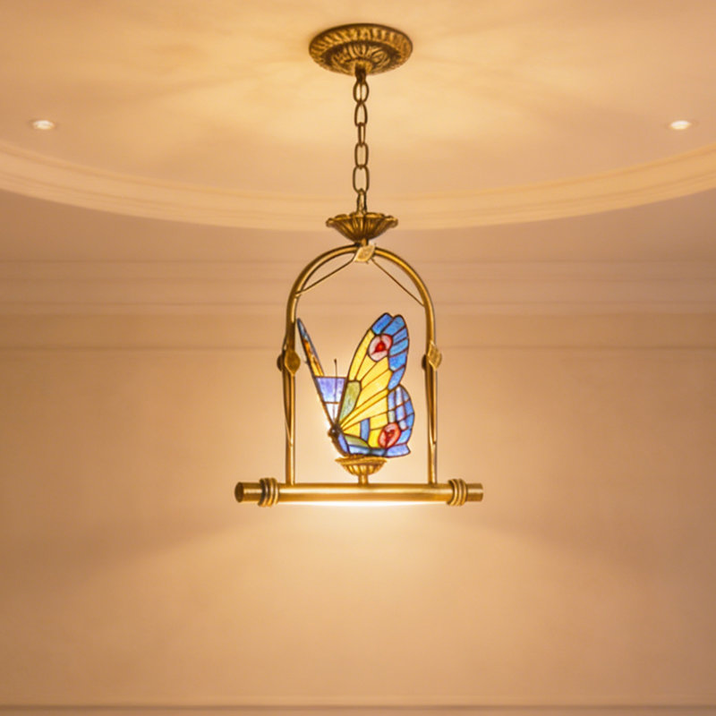 Luminaire suspendu simple en verre coloré style Tiffany