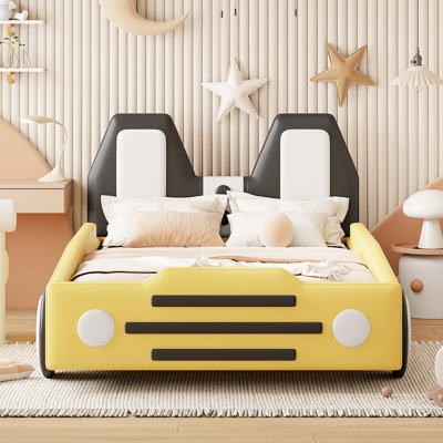 Lit de voiture de course simple intriguant avec roues jaunes - conçu pour une bonne nuit de sommeil avec style offrant un soutien maximal